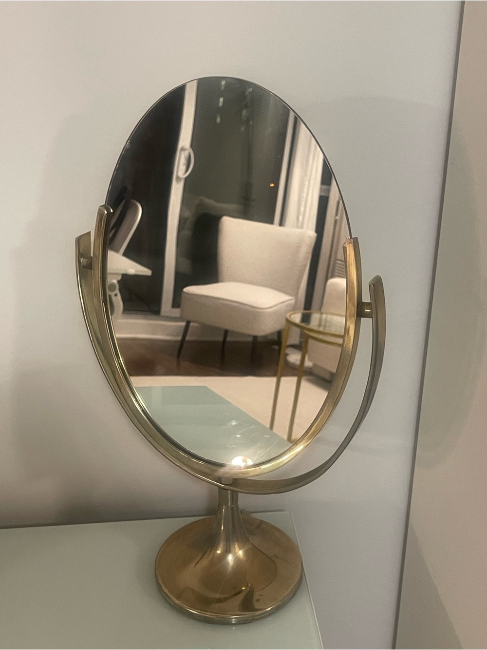 Brass Finish Oval Vanity Mirror - Gold - Picture 3 of 9